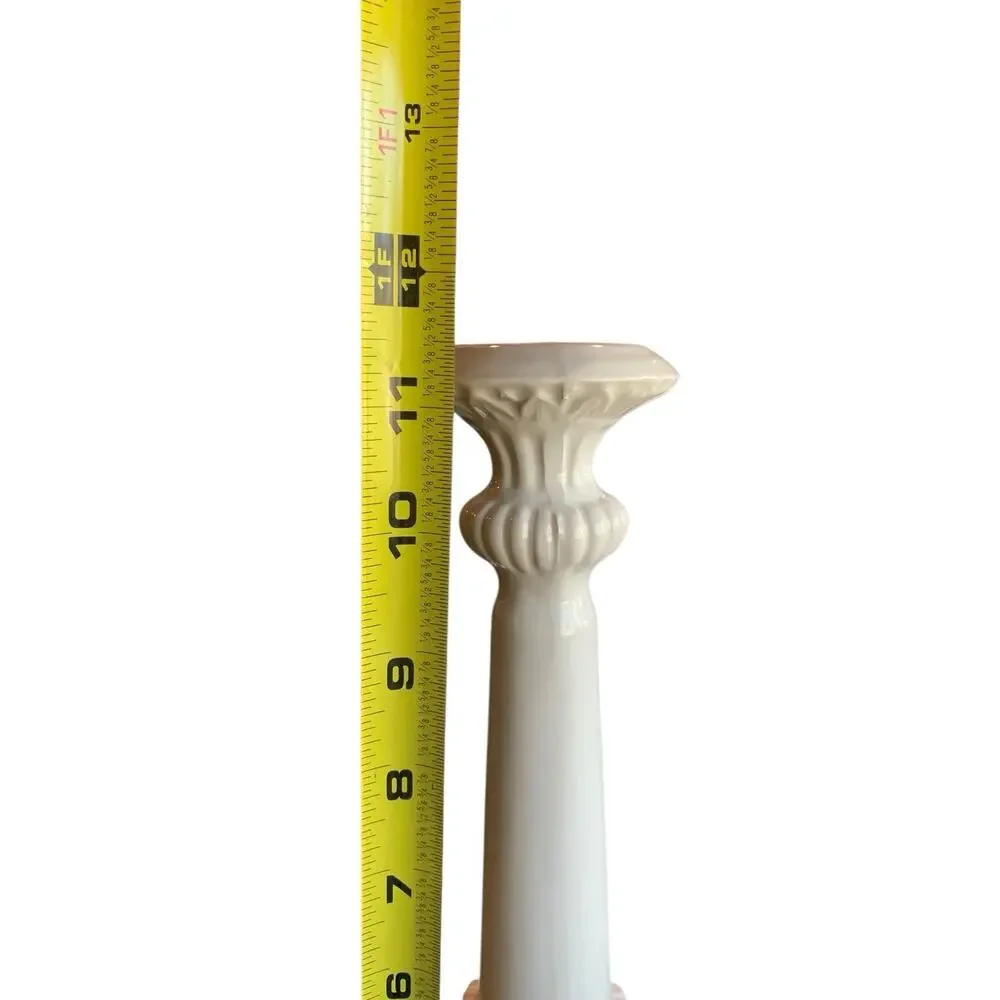 Bloomingdale’s Made In Italy White Porcelain Candle Stick Holder 11.5 “ Tall‎